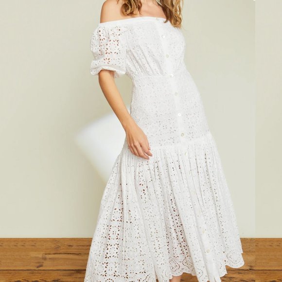 STUNNING Veronica Beard White Eyelet Cali Maxi Dress Size 0 XS - Picture 1 of 11